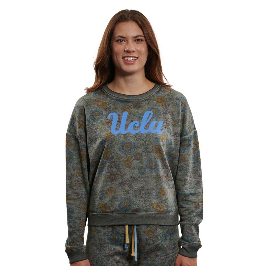 Women * | Ucla Floral Burnout Crewneck Sweatshirt Quick Delivery Black