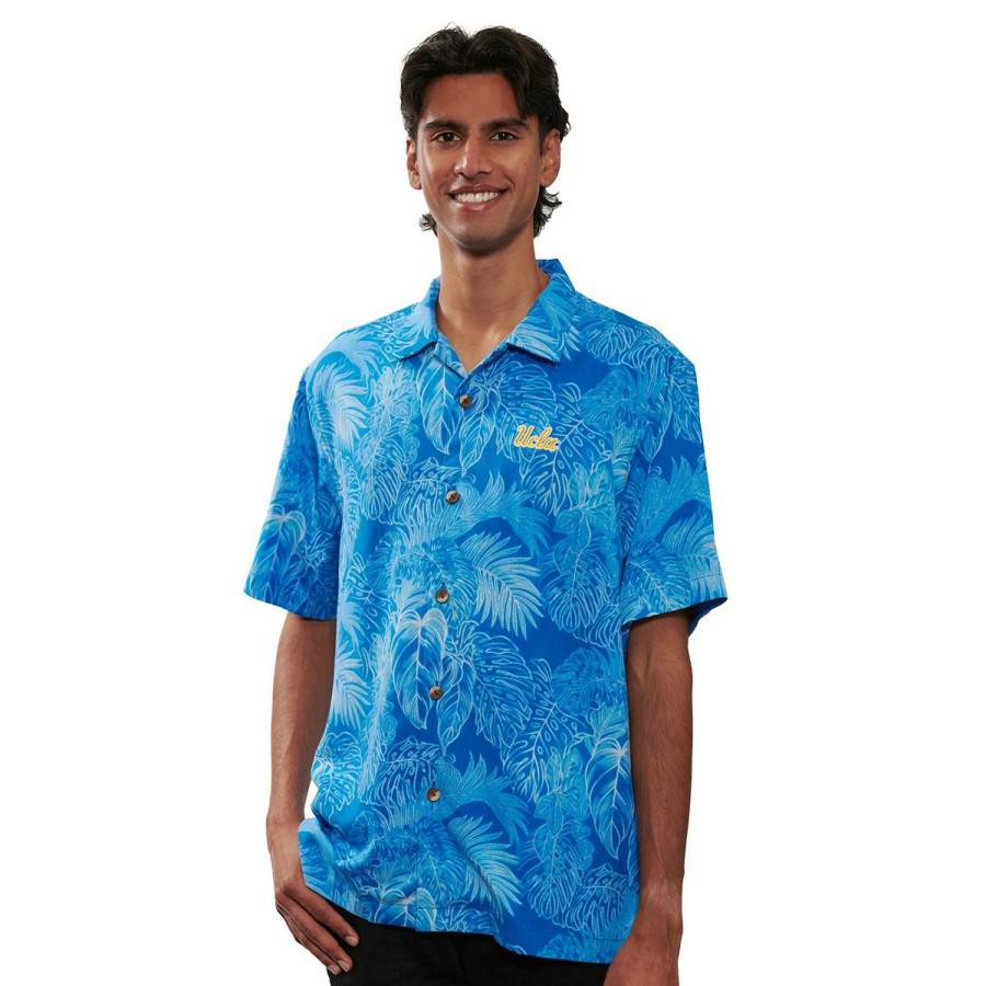 Men * | Ucla Script Luminescent Fronds Woven Tropical Button-Up Shirt Exclusive Design Ucla Blue