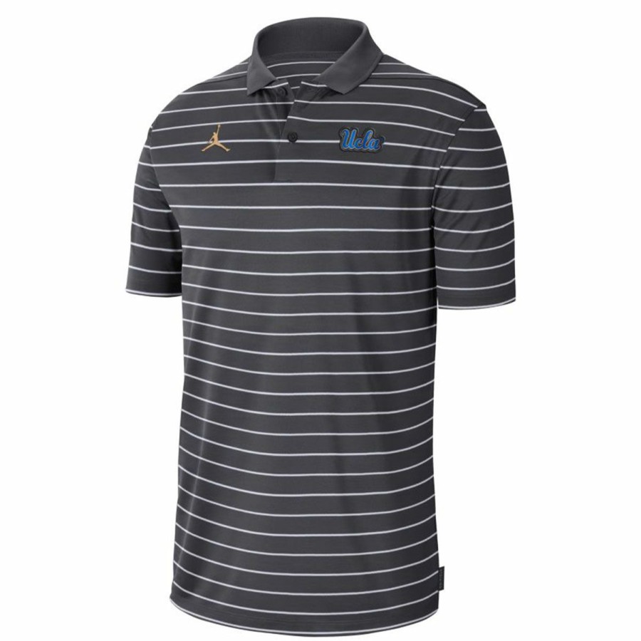 Men * | Ucla Script And Jumpman Striped Polo Typical Style Charcoal