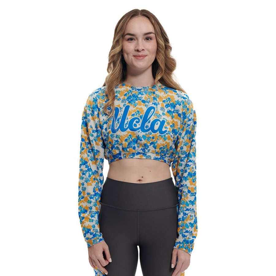 Women * | Ucla Women'S Tropical High Low Crop Long Sleeve Classical White