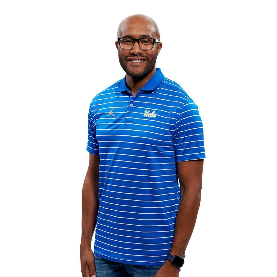 Men * | Ucla Jumpman Embroidered Striped Polo Bestsellers Ucla Blue